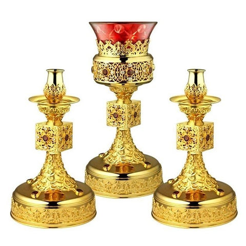 Altar Table Lampada and Candle Sticks Set Liturgical Church Supplies